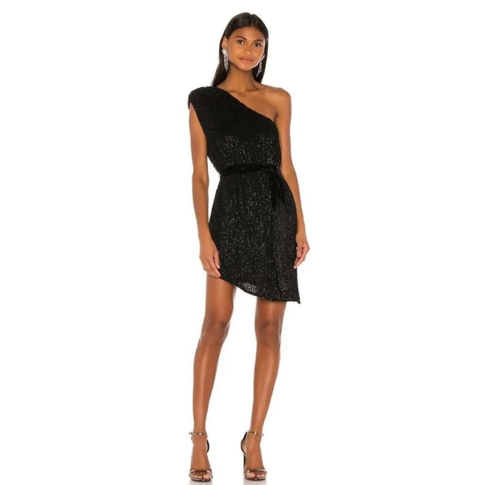 Retrofete Ella Sequin Black One-Shoulder Dress